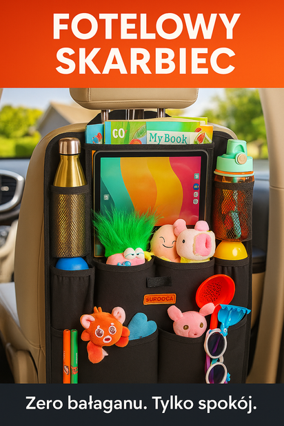 Fotelowy Skarbiec – organizer samochodowy na tablet 11”, 9 kieszeni, wodoodporny