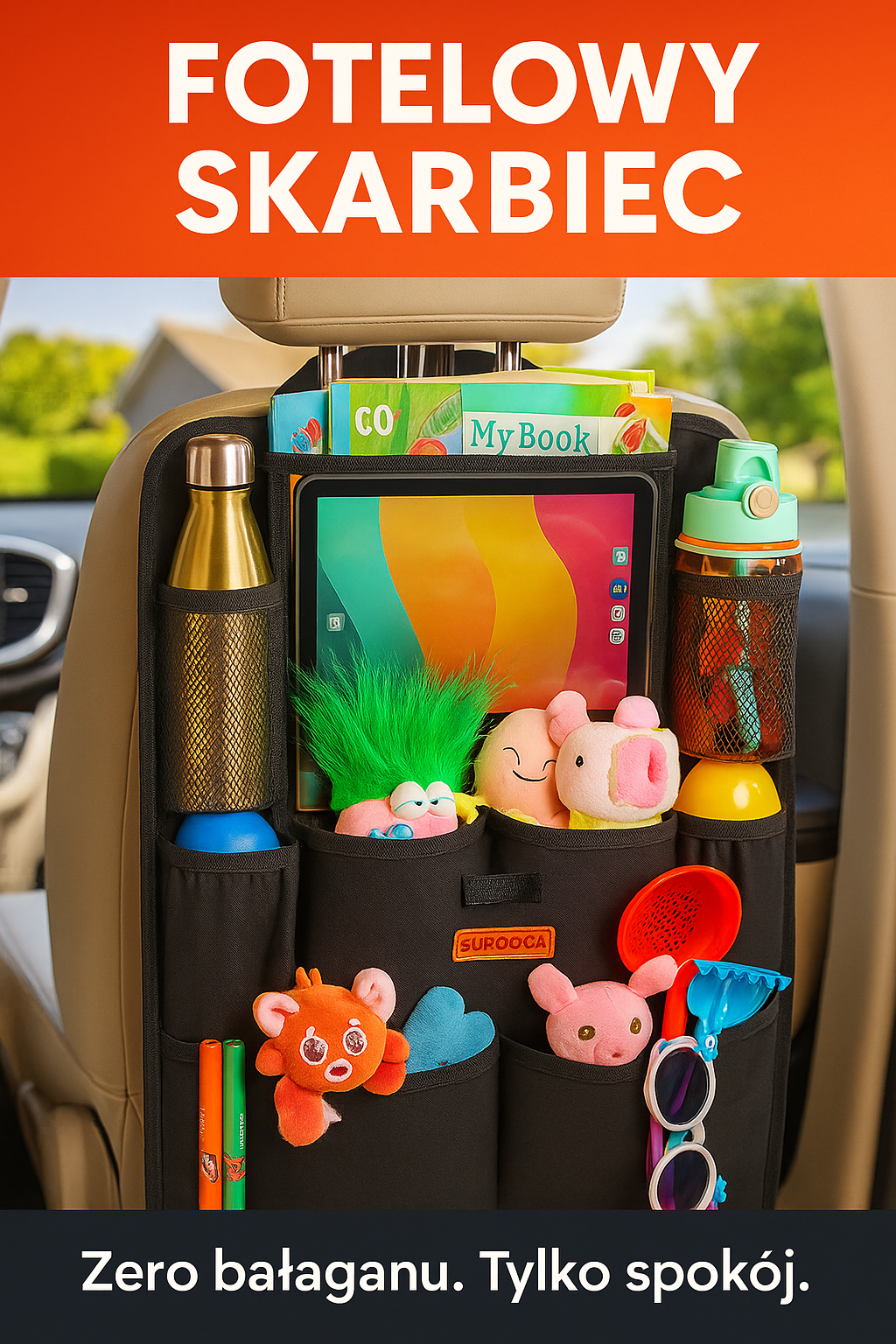 Fotelowy Skarbiec – organizer samochodowy na tablet 11”, 9 kieszeni, wodoodporny